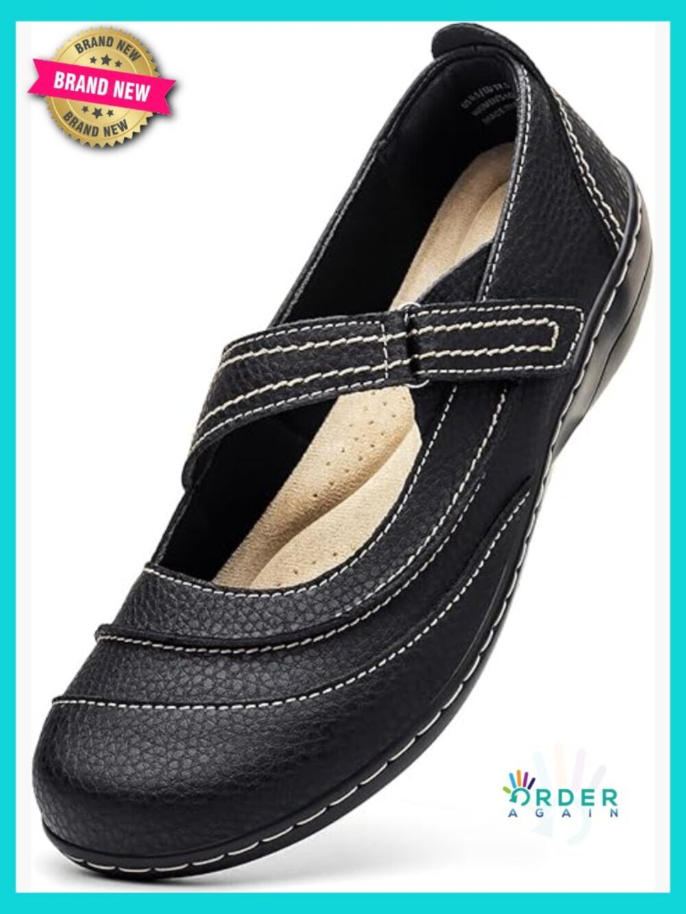 Women's Leather Mary Jane Flats Classic Work Dress Shoes Comfortable Walking